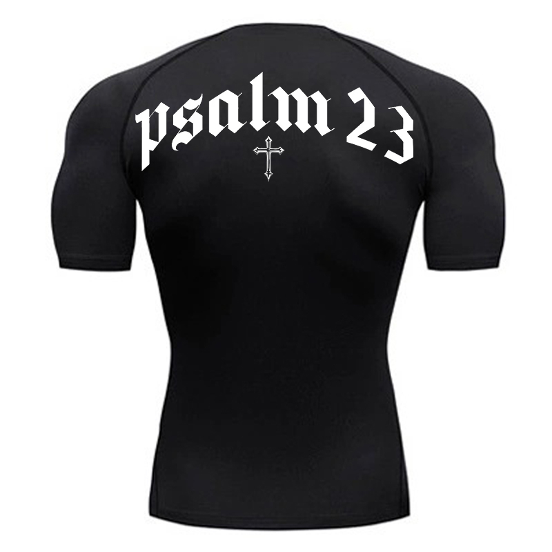 Crossfit Gym - Psalm 23 Cross Print Compression Shirt